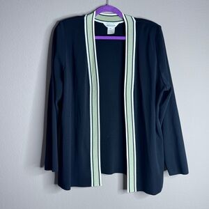 Exclusively Misook Black Knit Open Front Cardigan with Cream Trim Size XL